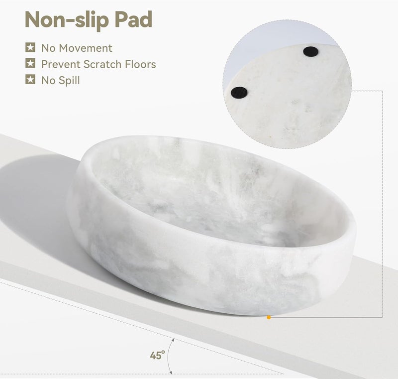 karibiber White Dog Bowl, Marble Dog Food Bowl, Non-Slip Water Dish Large, Heavy Duty Pet Bowl for Large Dogs, African Natural Marble, Holds 6 Cups(6lbs) - Image 3